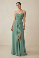 Sweetheart Chiffon A-Line Bridesmaid Dress with Slit in Sea Glass | KISSBRIDAL