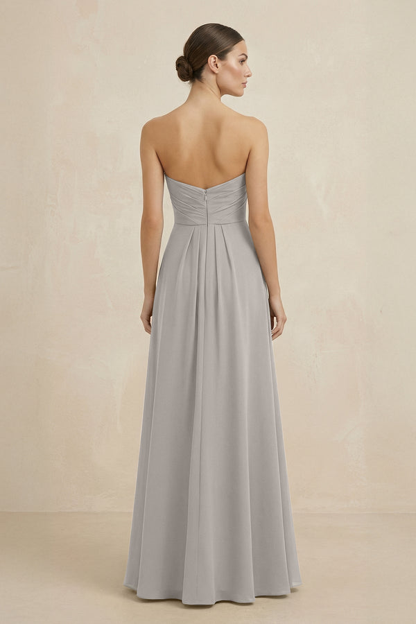 Sweetheart Chiffon A - Line Bridesmaid Dress with Slit in Silver - SHE IS ME Bridesmaid Dresses