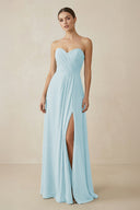 Sweetheart Chiffon A - Line Bridesmaid Dress with Slit in Sky Blue - SHE IS ME Bridesmaid Dresses