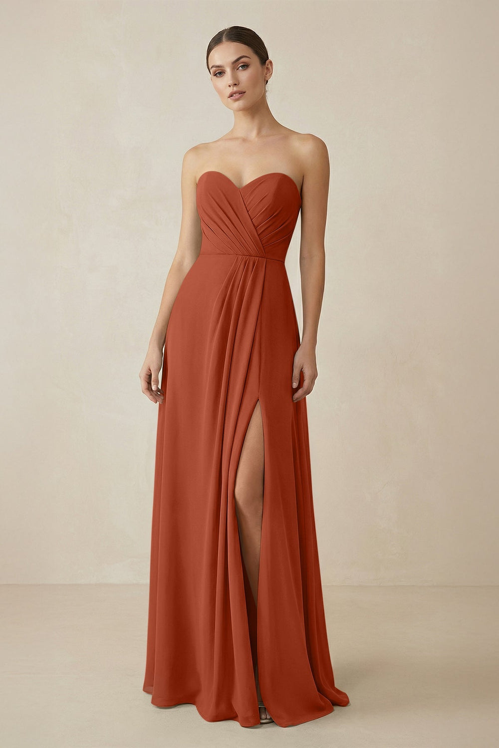 Sweetheart Chiffon A - Line Bridesmaid Dress with Slit in Spice - KISS BRIDAL Bridesmaid Dresses