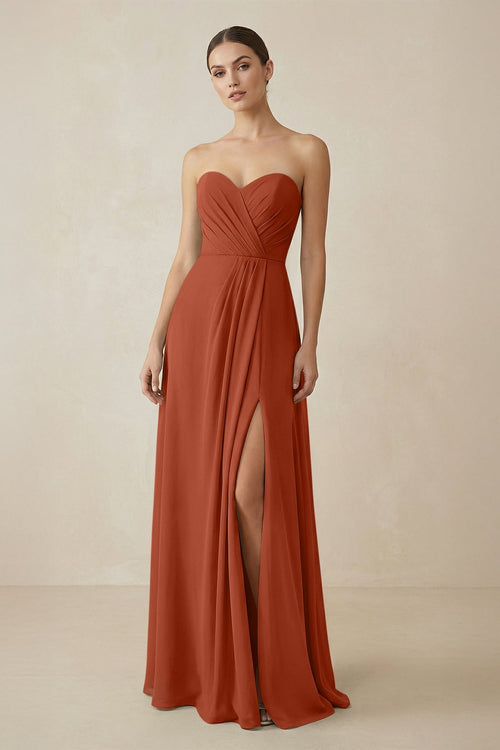 Sweetheart Chiffon A - Line Bridesmaid Dress with Slit in Spice - SHE IS ME Bridesmaid Dresses