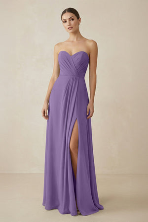 Sweetheart Chiffon A - Line Bridesmaid Dress with Slit in Tahiti - SHE IS ME Bridesmaid Dresses