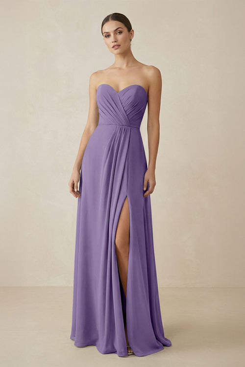 Sweetheart Chiffon A-Line Bridesmaid Dress with Slit in Tahiti | KISSBRIDAL
