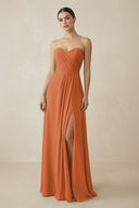 Sweetheart Chiffon A - Line Bridesmaid Dress with Slit in Terracotta - SHE IS ME Bridesmaid Dresses