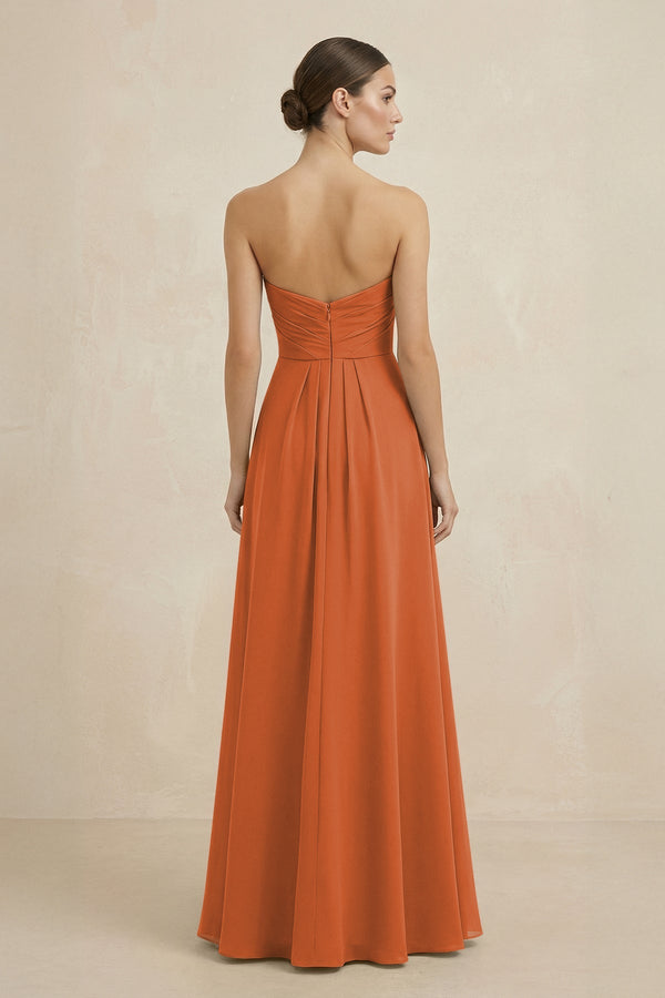 Sweetheart Chiffon A - Line Bridesmaid Dress with Slit in Terracotta - SHE IS ME Bridesmaid Dresses