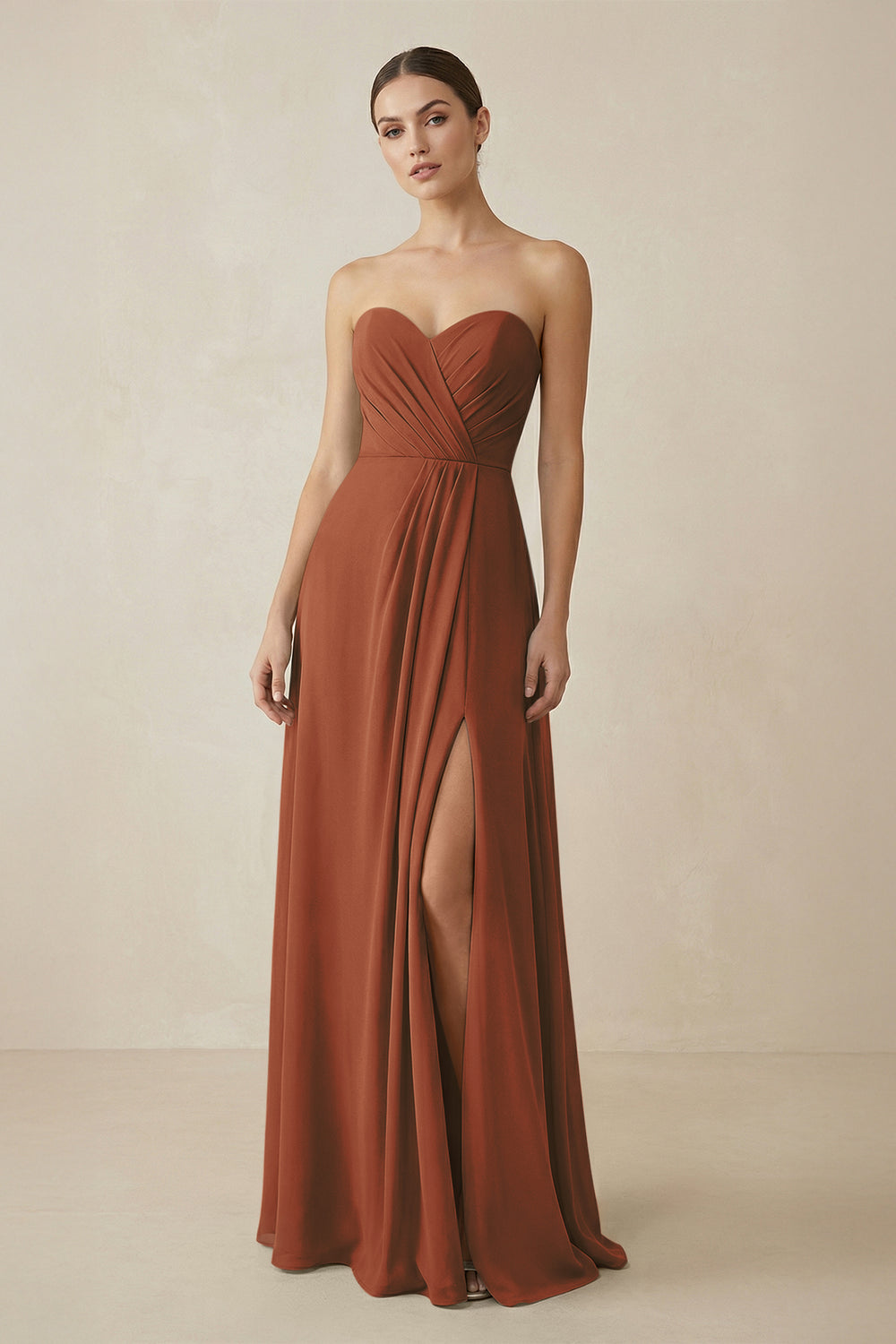 Sweetheart Chiffon A-Line Bridesmaid Dress with Slit in Terracotta