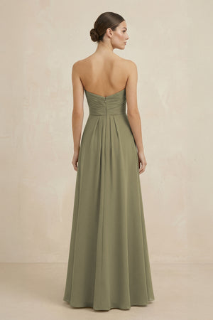 Sweetheart Chiffon A-Line Bridesmaid Dress with Slit in Thyme (2) | KISSBRIDAL