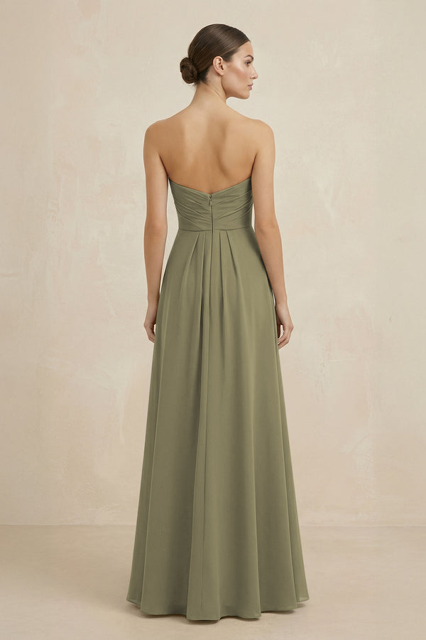 Sweetheart Chiffon A-Line Bridesmaid Dress with Slit in Thyme (2) | KISSBRIDAL