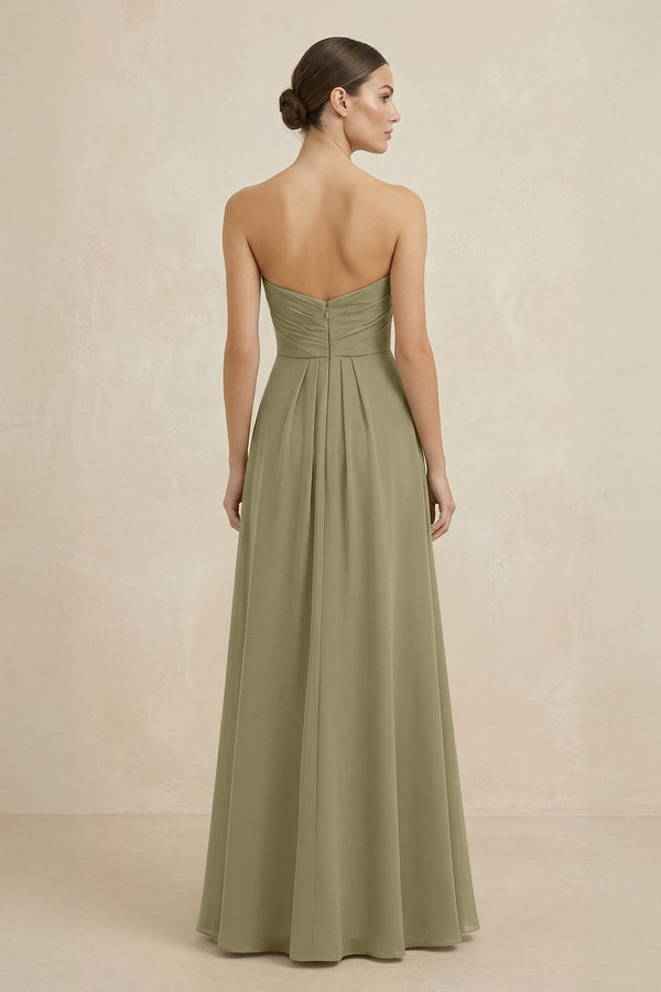 Sweetheart Chiffon A - Line Bridesmaid Dress with Slit in Thyme - SHE IS ME Bridesmaid Dresses