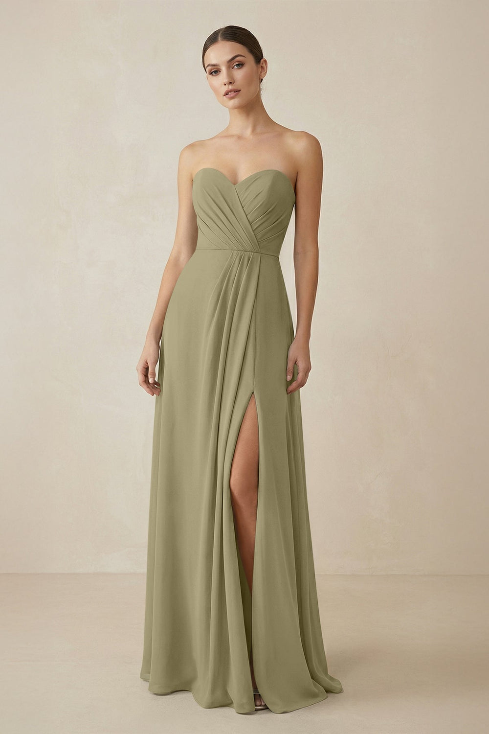 Sweetheart Chiffon A - Line Bridesmaid Dress with Slit in Thyme - KISS BRIDAL Bridesmaid Dresses
