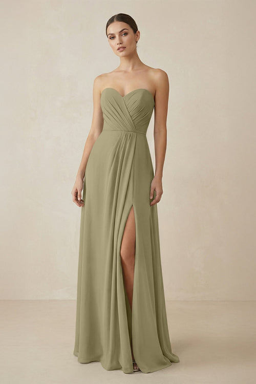 Sweetheart Chiffon A - Line Bridesmaid Dress with Slit in Thyme - SHE IS ME Bridesmaid Dresses
