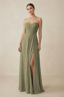 Sweetheart Chiffon A-Line Bridesmaid Dress with Slit in Thyme | KISSBRIDAL