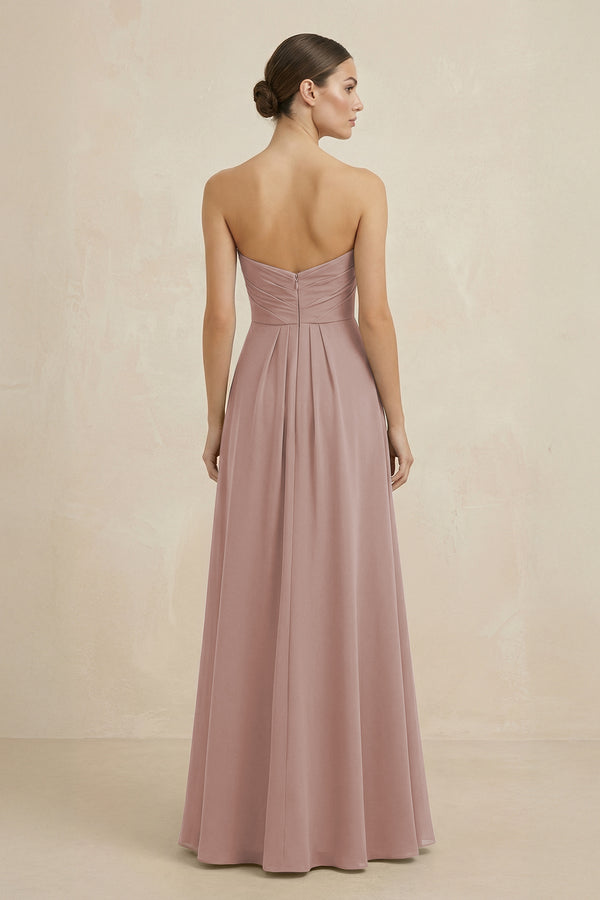 Sweetheart Chiffon A-Line Bridesmaid Dress with Slit in Toffee (2) | KISSBRIDAL