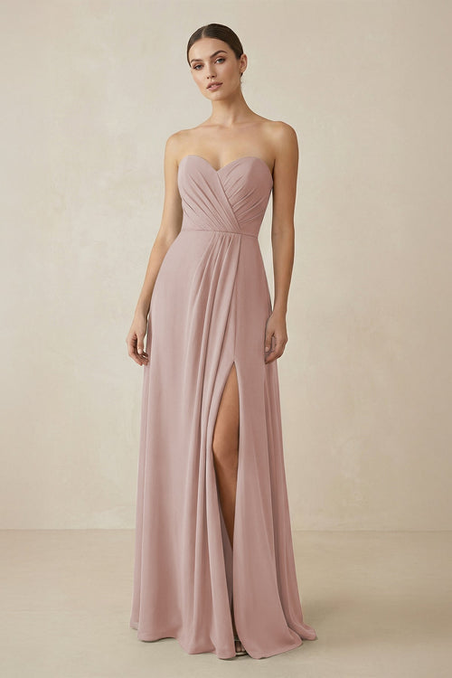 Sweetheart Chiffon A - Line Bridesmaid Dress with Slit in Toffee - SHE IS ME Bridesmaid Dresses