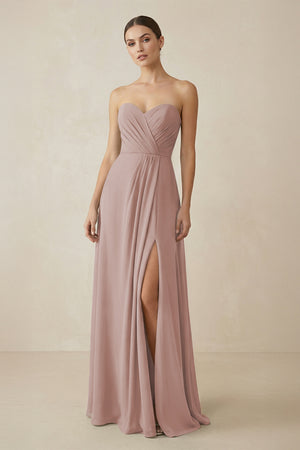 Sweetheart Chiffon A-Line Bridesmaid Dress with Slit in Toffee | KISSBRIDAL