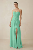 Sweetheart Chiffon A - Line Bridesmaid Dress with Slit in Turquoise - SHE IS ME Bridesmaid Dresses