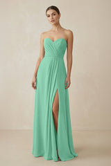Sweetheart Chiffon A - Line Bridesmaid Dress with Slit in Turquoise - KISS BRIDAL Bridesmaid Dresses