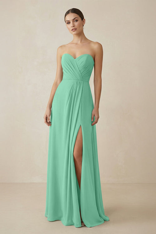 Sweetheart Chiffon A - Line Bridesmaid Dress with Slit in Turquoise - SHE IS ME Bridesmaid Dresses