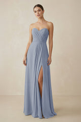 Sweetheart Chiffon A - Line Bridesmaid Dress with Slit in Twilight - KISS BRIDAL Bridesmaid Dresses