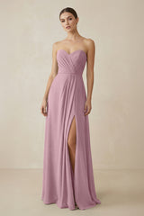 Sweetheart Chiffon A-Line Bridesmaid Dress with Slit in Vintage Mauve | KISSBRIDAL