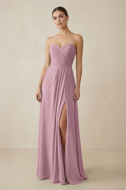 Sweetheart Chiffon A-Line Bridesmaid Dress with Slit in Vintage Mauve | KISSBRIDAL