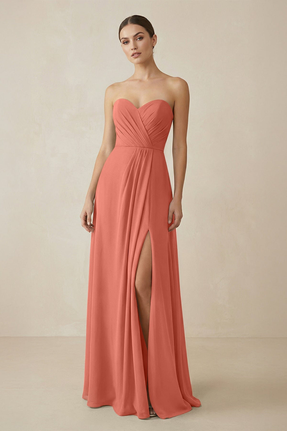 Sweetheart Chiffon A - Line Bridesmaid Dress with Slit in Wild Rose - KISS BRIDAL Bridesmaid Dresses