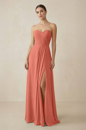 Sweetheart Chiffon A - Line Bridesmaid Dress with Slit in Wild Rose - SHE IS ME Bridesmaid Dresses