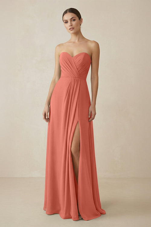 Sweetheart Chiffon A - Line Bridesmaid Dress with Slit in Wild Rose - SHE IS ME Bridesmaid Dresses