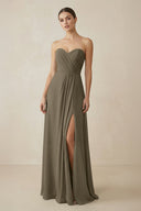 Sweetheart Chiffon A - Line Bridesmaid Dress with Slit in Willow Green - SHE IS ME Bridesmaid Dresses