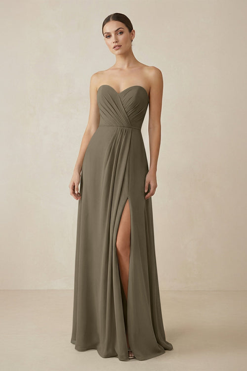 Sweetheart Chiffon A - Line Bridesmaid Dress with Slit in Willow Green - SHE IS ME Bridesmaid Dresses