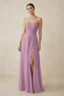 Sweetheart Chiffon A - Line Bridesmaid Dress with Slit in Wisteria - SHE IS ME Bridesmaid Dresses