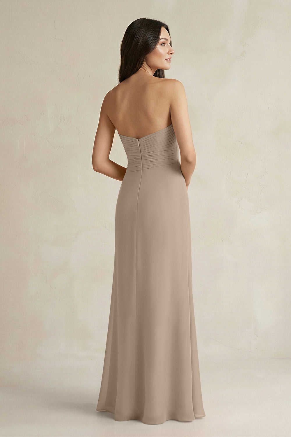 Sweetheart Chiffon Pleated Sheath Bridesmaid Dress  in Almond