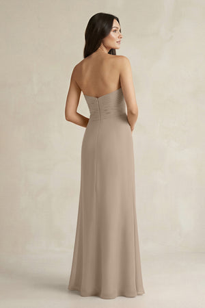 Sweetheart Chiffon Pleated Sheath Bridesmaid Dress  in Almond (2) | KISSBRIDAL
