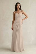 Sweetheart Chiffon Pleated Sheath Bridesmaid Dress in Almond - SHE IS ME Bridesmaid Dresses