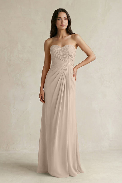 Sweetheart Chiffon Pleated Sheath Bridesmaid Dress in Almond - SHE IS ME Bridesmaid Dresses