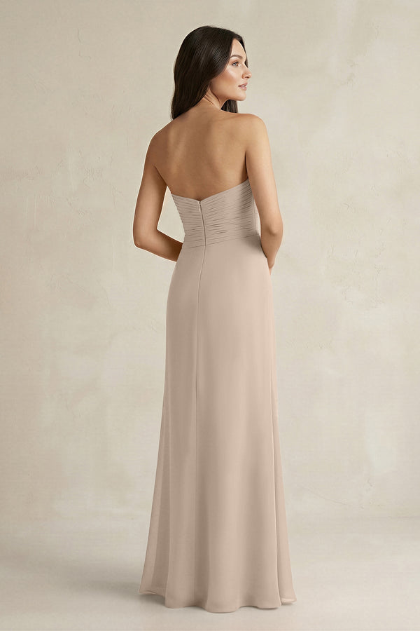 Sweetheart Chiffon Pleated Sheath Bridesmaid Dress in Almond - SHE IS ME Bridesmaid Dresses