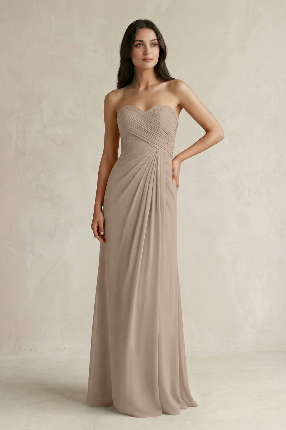 Sweetheart Chiffon Pleated Sheath Bridesmaid Dress  in Almond