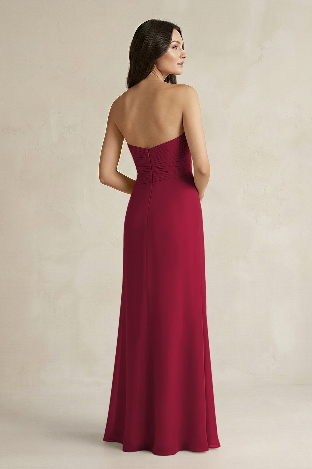 Sweetheart Chiffon Pleated Sheath Bridesmaid Dress in Berry - KISS BRIDAL Bridesmaid Dresses