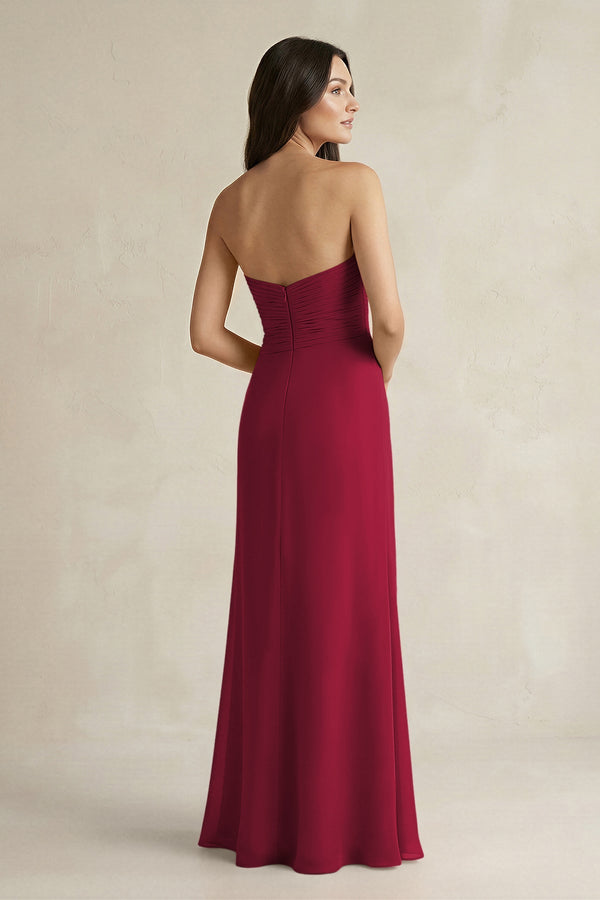 Sweetheart Chiffon Pleated Sheath Bridesmaid Dress in Berry - SHE IS ME Bridesmaid Dresses