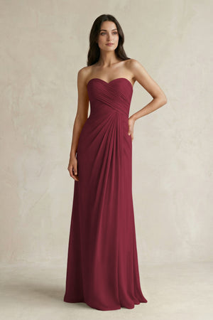 Sweetheart Chiffon Pleated Sheath Bridesmaid Dress  in Berry | KISSBRIDAL