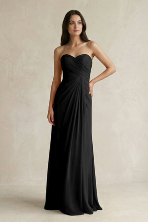 Sweetheart Chiffon Pleated Sheath Bridesmaid Dress in Black - SHE IS ME Bridesmaid Dresses
