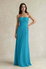 Sweetheart Chiffon Pleated Sheath Bridesmaid Dress in Blue Jay - KISS BRIDAL Bridesmaid Dresses