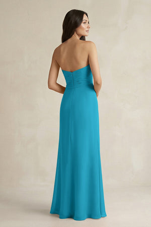 Sweetheart Chiffon Pleated Sheath Bridesmaid Dress in Blue Jay - SHE IS ME Bridesmaid Dresses
