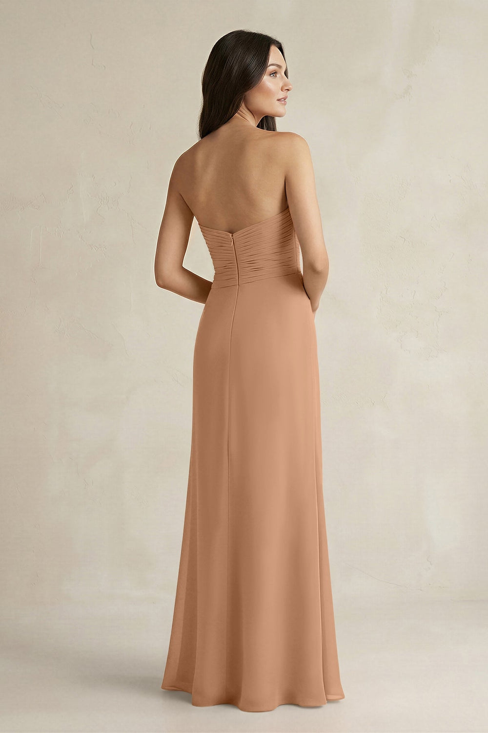 Sweetheart Chiffon Pleated Sheath Bridesmaid Dress in Bronzer - KISS BRIDAL Bridesmaid Dresses