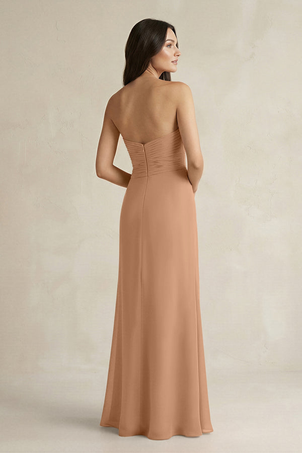 Sweetheart Chiffon Pleated Sheath Bridesmaid Dress in Bronzer - SHE IS ME Bridesmaid Dresses