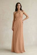 Sweetheart Chiffon Pleated Sheath Bridesmaid Dress in Bronzer - SHE IS ME Bridesmaid Dresses