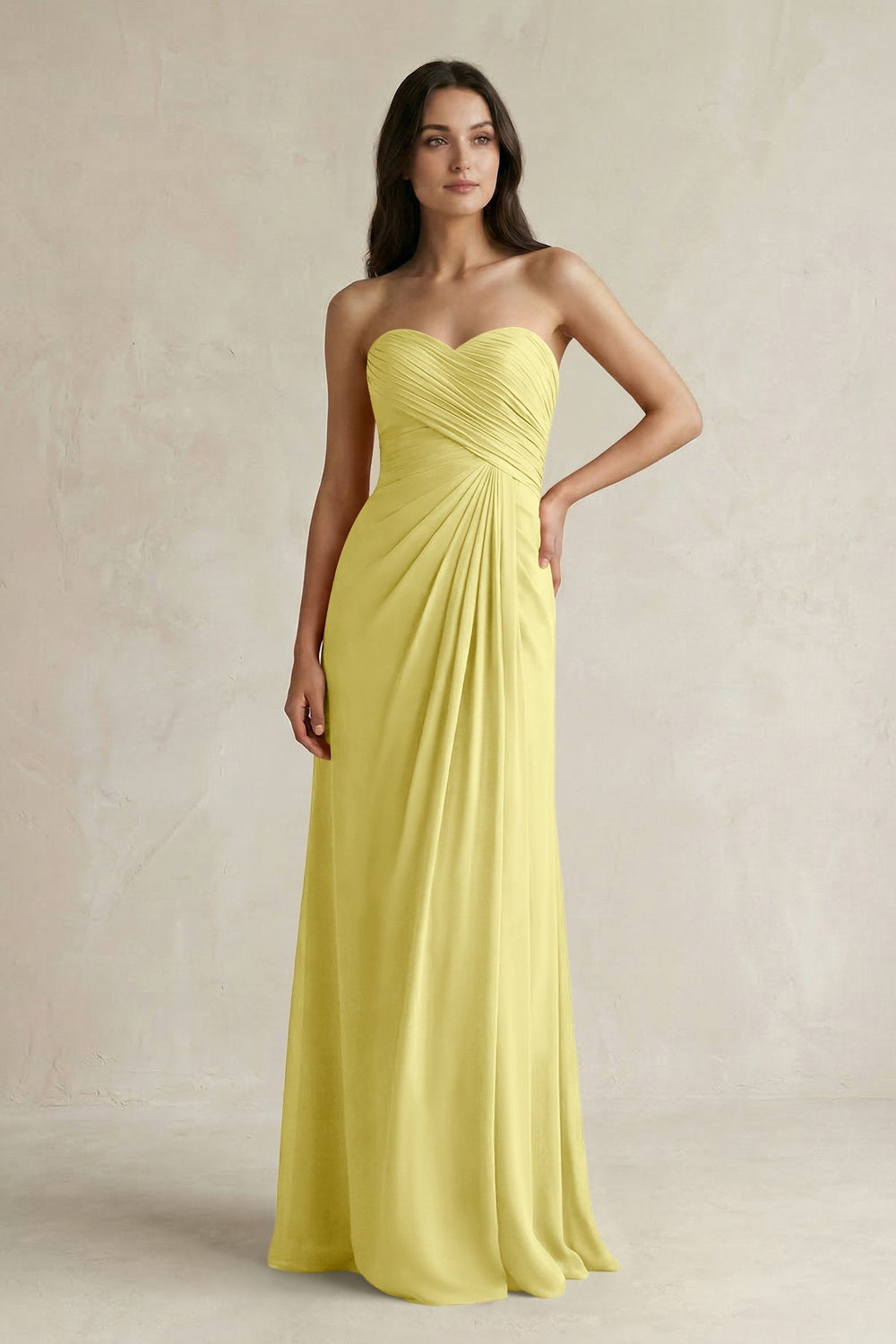Sweetheart Chiffon Pleated Sheath Bridesmaid Dress in Buttercup - KISS BRIDAL Bridesmaid Dresses