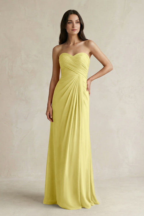 Sweetheart Chiffon Pleated Sheath Bridesmaid Dress in Buttercup - SHE IS ME Bridesmaid Dresses