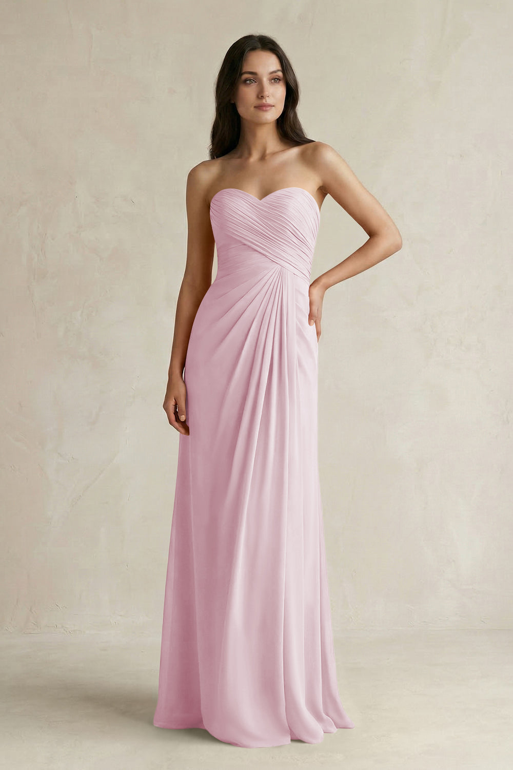 Sweetheart Chiffon Pleated Sheath Bridesmaid Dress  in Candy Pink