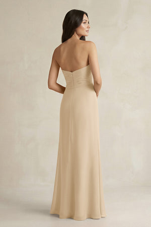 Sweetheart Chiffon Pleated Sheath Bridesmaid Dress  in Champagne (2) | KISSBRIDAL
